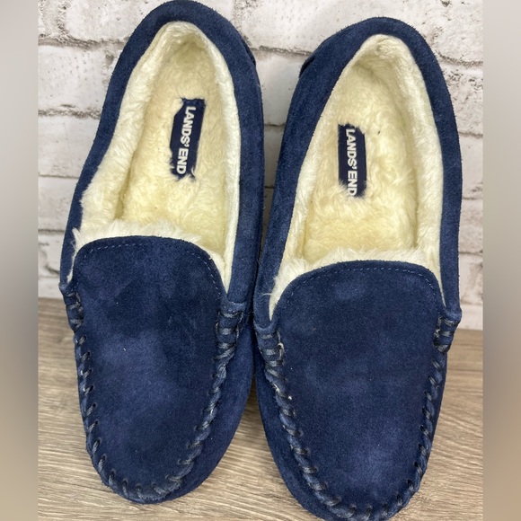 Lands' End Other - Lands End Kids Blue Suede Leather Upper Moccasins Big Kid Size 3 EUC